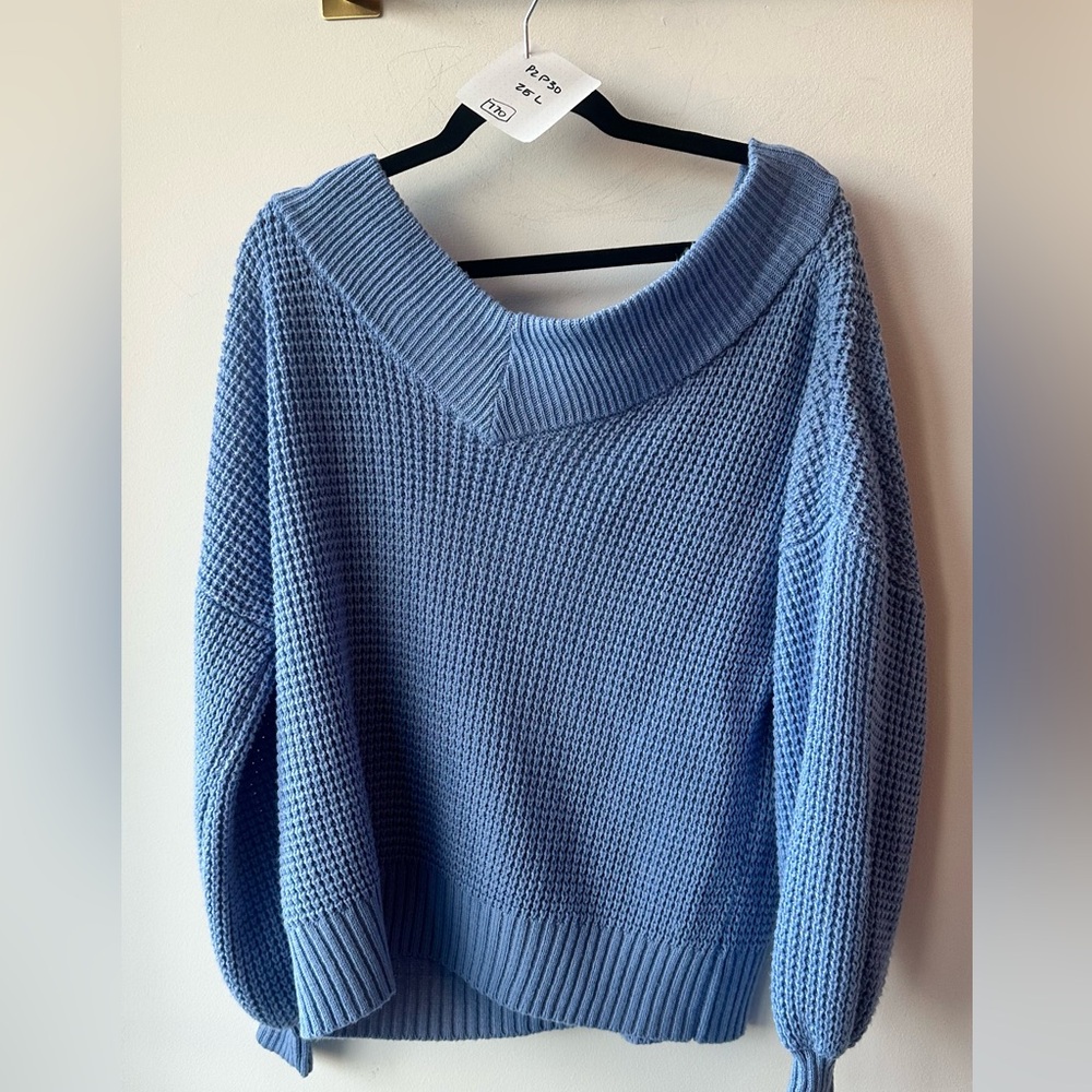 Zenana Blue Waffle Knit Sweater, P2P 30, Size small | 770